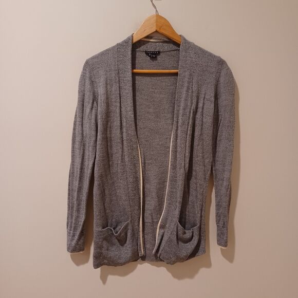 Theory 100% Merino Wool Open Front Gray Cardigan Sweater Size Small Pockets Cozy - Picture 1 of 5